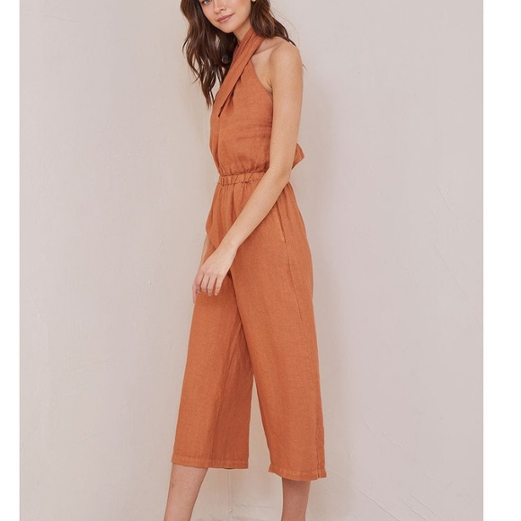 Bella Dahl Halter Wrap Neck Jumpsuit Cropped Leg Jumper NWT - Picture 2 of 6